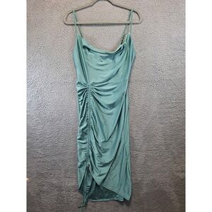 ELH Studio Teal Ruched Midi Slip Dress Spaghetti Strap Womens Size Large Elegant